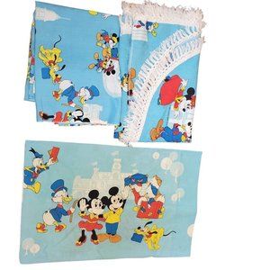 Vintage Disney Frontierland Mickey Mouse Fringe Coverlet Queen Twin Sheet Case